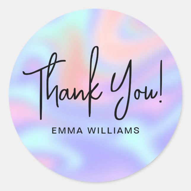 Thank You Modern Holographic Classic Round Sticker (Front)