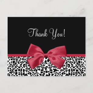 Thank You Modern Leopard Samba Red Ribbon Postcard