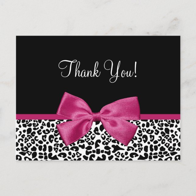 Thank You Modern Leopard Vivacious Pink Ribbon Postcard (Front)