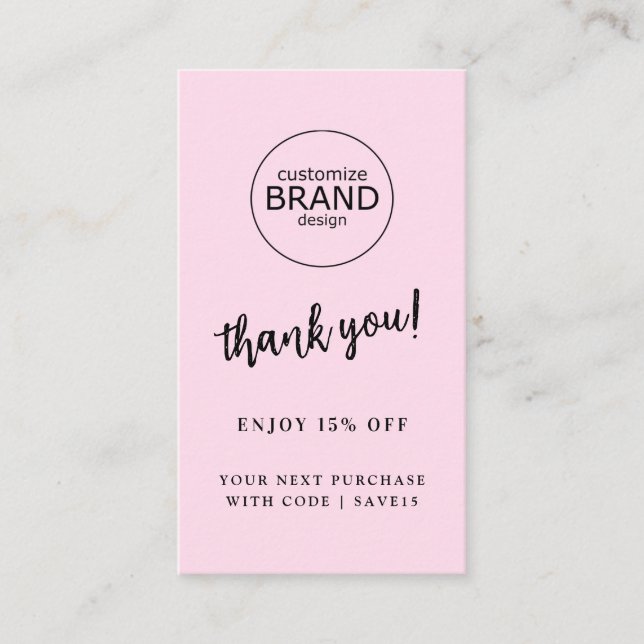 Thank You Modern Logo Pink Business Discount Card (Front)