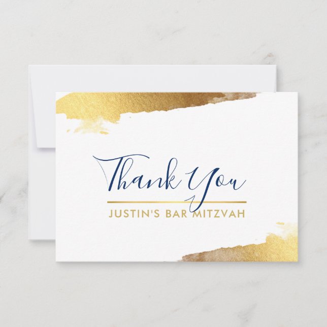 THANK YOU modern luxe gilded gold navy blue Card (Front)