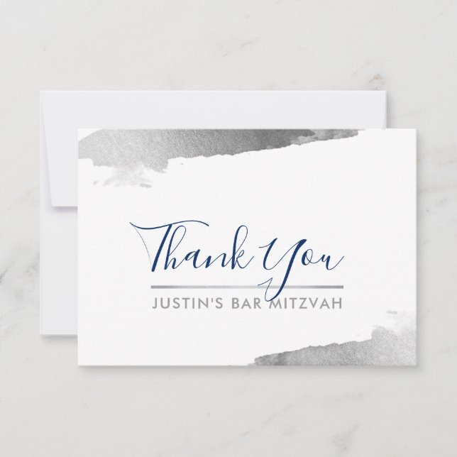 THANK YOU modern luxe gilded silver navy blue Card (Front)