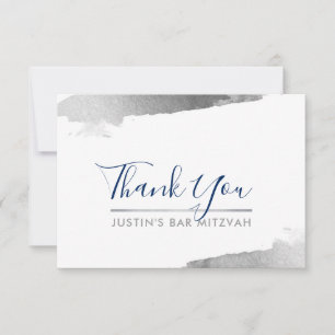 THANK YOU modern luxe gilded silver navy blue Card