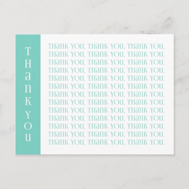 Thank You Modern Mint and White Words Postcard (Front)