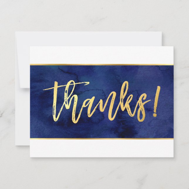 THANK YOU modern navy blue watercolor gold writing (Front)