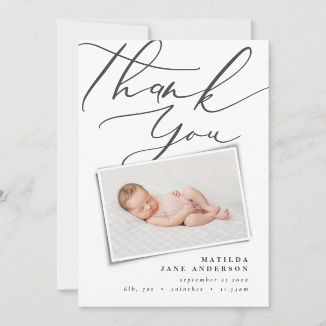 Thank you modern photo birth announcement (Front)