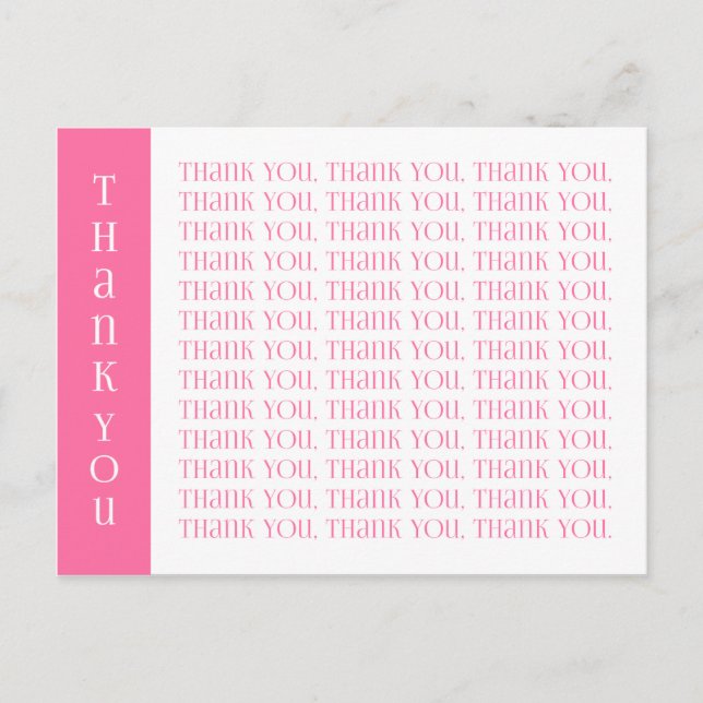Thank You Modern Pink and White Words Postcard (Front)