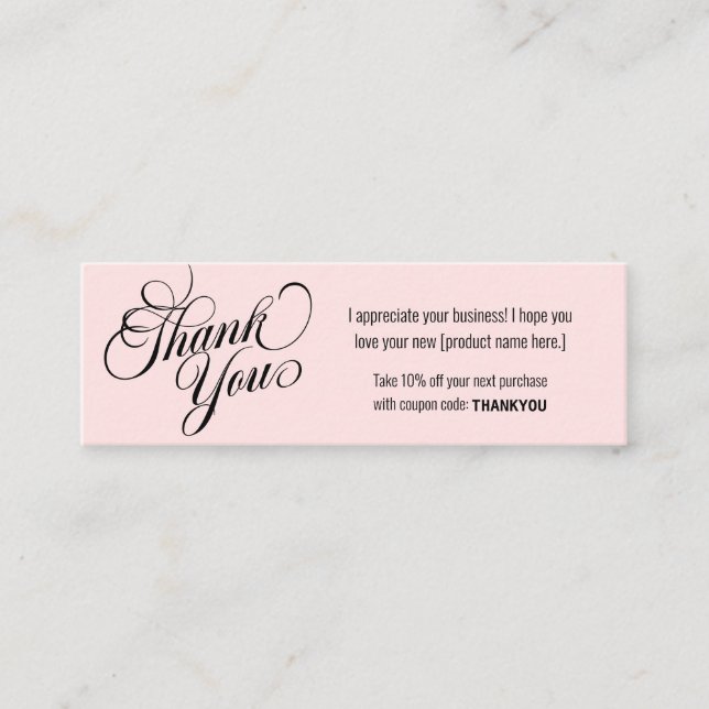 Thank You modern pink customer loyalty discount Mini Business Card (Front)