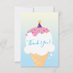 THANK YOU modern retro ice cream cone party blue Card