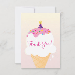 THANK YOU modern retro ice cream cone party pink Card