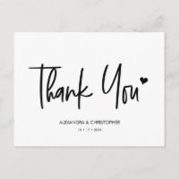 Thank you Modern Script Black and White Wedding