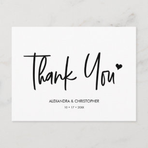 Thank you Modern Script Black and White Wedding Postcard