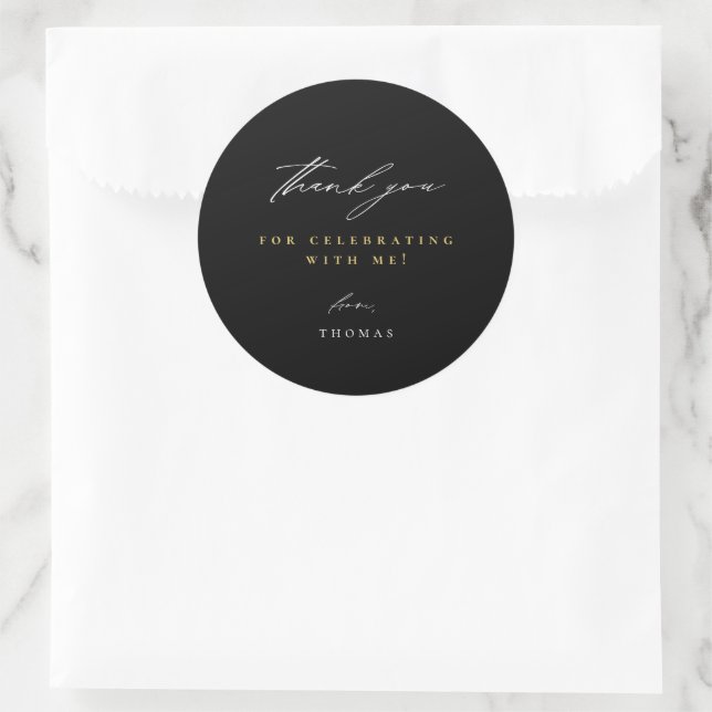 Thank You Modern Script Black Classic Round Sticker (Bag)