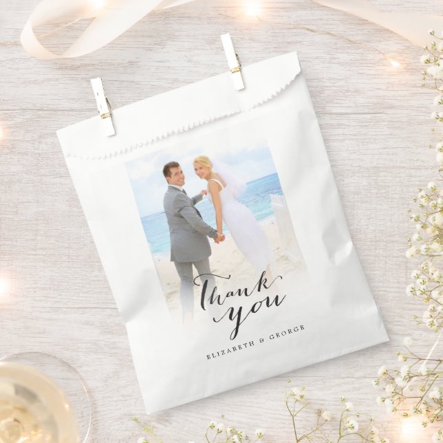 Thank You Modern Script Calligraphy Photo Wedding Favour Bag (Clipped)