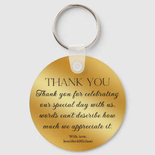 thank you modern script gold metallic wedding keychain
