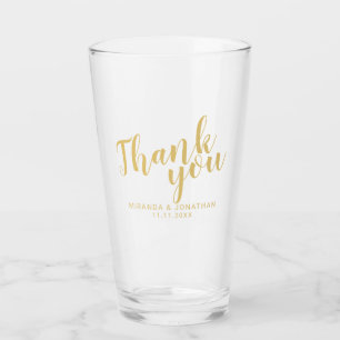 'Thank You' Modern Script Gold Wedding Favour Glass