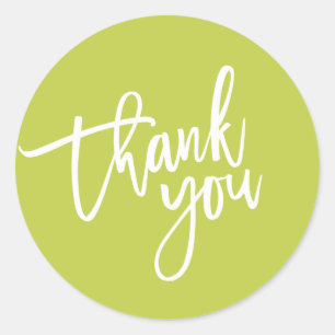 THANK YOU modern script type packaging LIME GREEN Classic Round Sticker