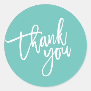 THANK YOU modern script type packaging mint green Classic Round Sticker