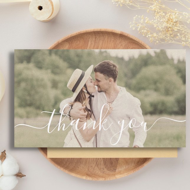 thank you modern script wedding photo note card (Creator Uploaded)