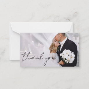 thank you modern script wedding photo note card