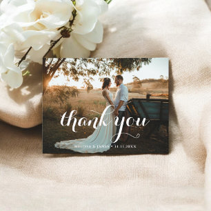 Thank You Modern Script Wedding Photo Postcard