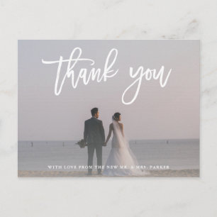 Thank You Modern Script with Wedding Photo Postcard