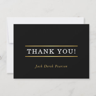 THANK YOU modern simple black white gold name Card
