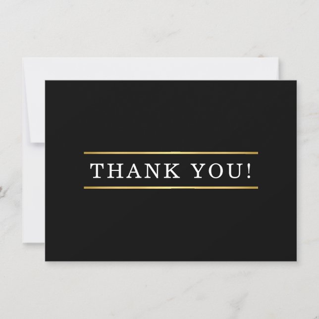 THANK YOU modern simple black white gold plain Card (Front)