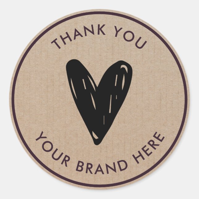 Thank you Modern Simple Heart Rustic Kraft Classic Classic Round Sticker (Front)