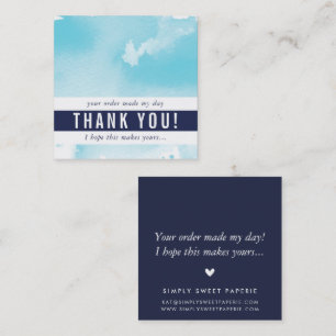 THANK YOU modern simple watercolor cool aqua blue Square Business Card
