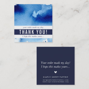 THANK YOU modern simple watercolor dark navy blue Square Business Card