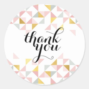 THANK YOU modern triangle aztec pattern coral gold Classic Round Sticker