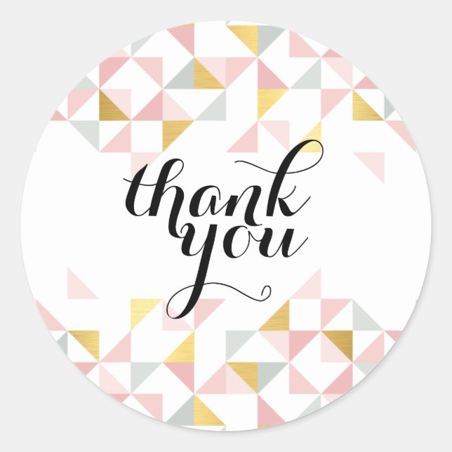 THANK YOU modern triangle aztec pattern coral gold Classic Round Sticker (Front)