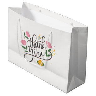 Thank you-Modern typography & floral accents Large Gift Bag