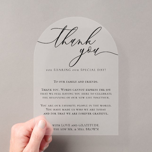 Thank You Modern wedding Acrylic Invitations (Insitu (Handheld))