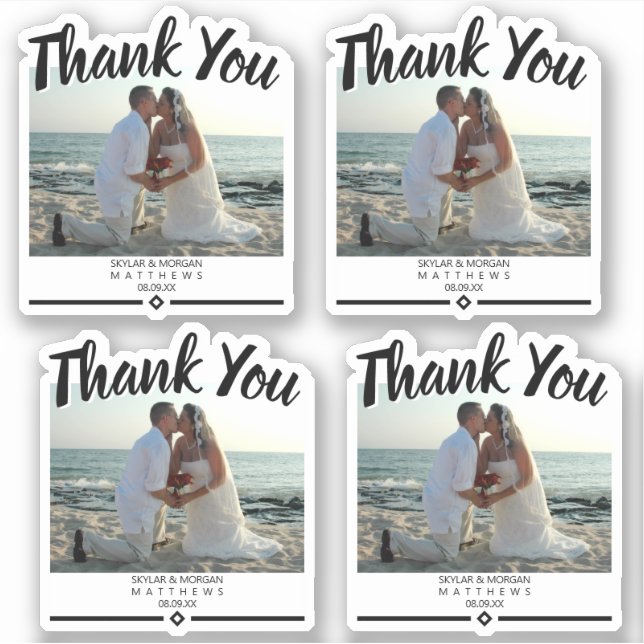 Thank You Modern Wedding Photo Black Vinyl (Front)