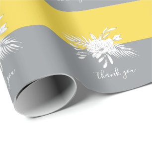 Thank You Modern White Floral on Colorblock Wrapping Paper