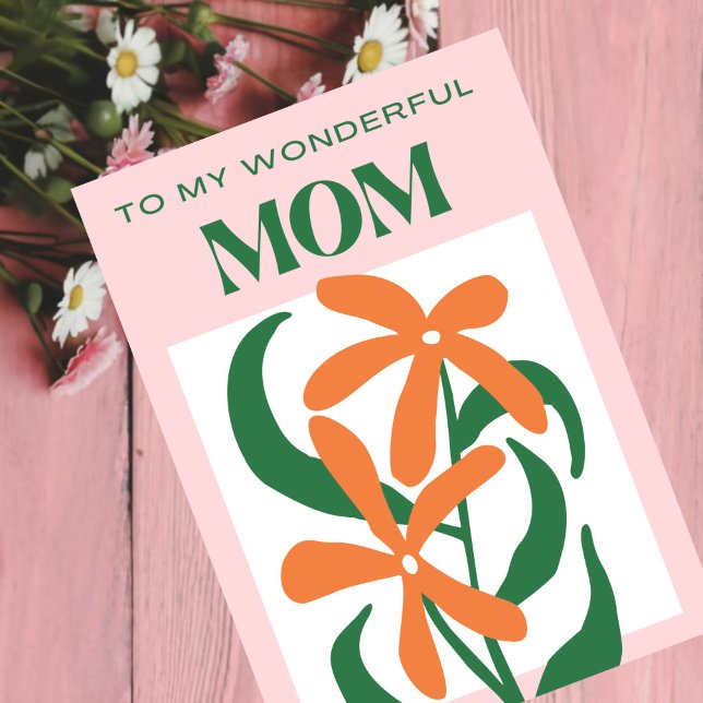 thank you mom orange minimal modern floral card (Creator Uploaded)