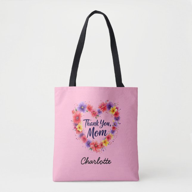 Thank You Mom | Personalized Floral Mother's Day Tote Bag (Front)