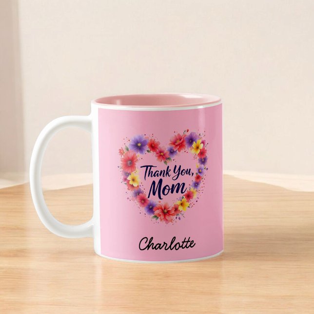 Thank You Mom | Personalized Floral Mother's Day Two-Tone Coffee Mug (Creator Uploaded)