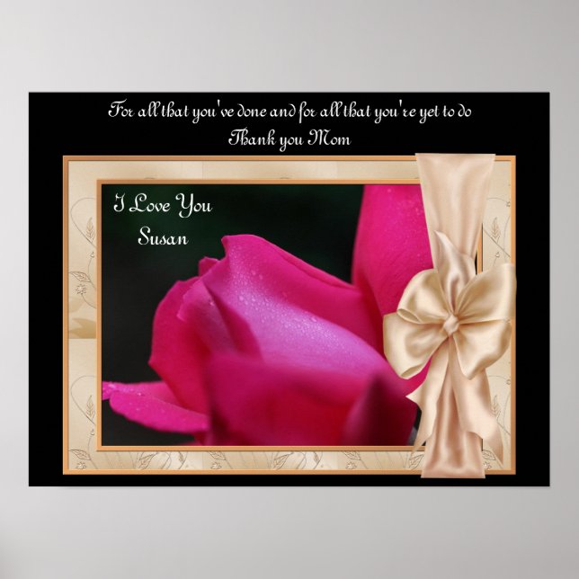Thank You Mom Rosebud Personalized Poster Print (Front)
