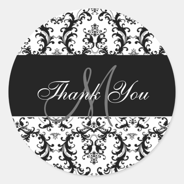 Thank You Monogram Paisley Wedding Classic Round Sticker (Front)