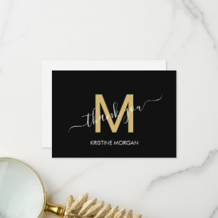 Thank you monogram script black gold card