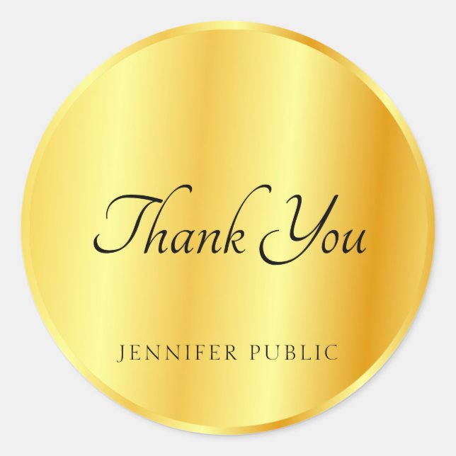 Thank You Monogram Template Gold Metallic Look Classic Round Sticker (Front)