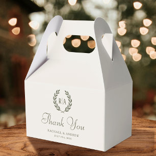 Thank You Monogram Wedding Wreath Green Cream Favor Box