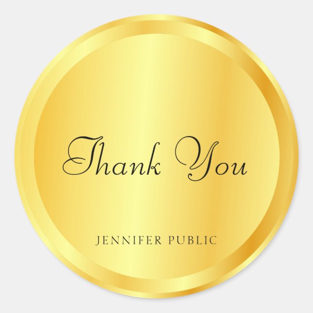 Thank You Monogrammed Template Faux Gold Classic Round Sticker (Front)