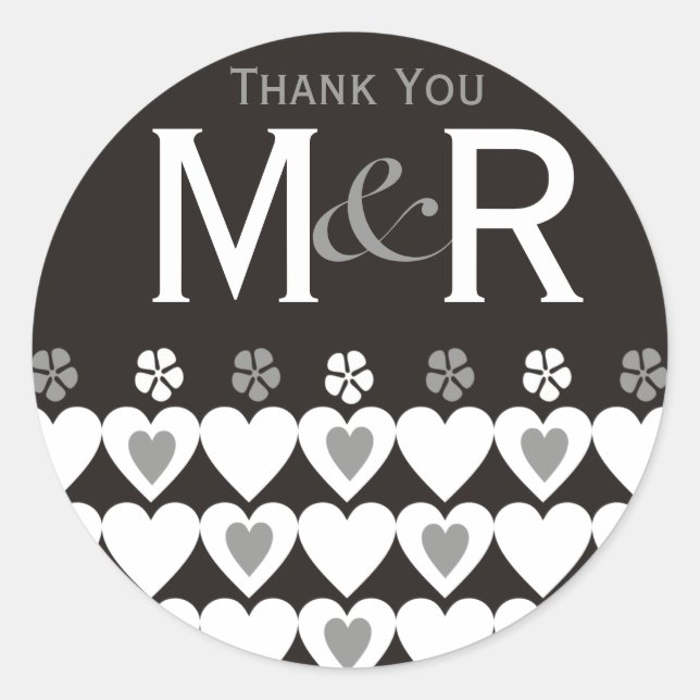 Thank You Monogrammed Wedding Favours Seals Black (Front)