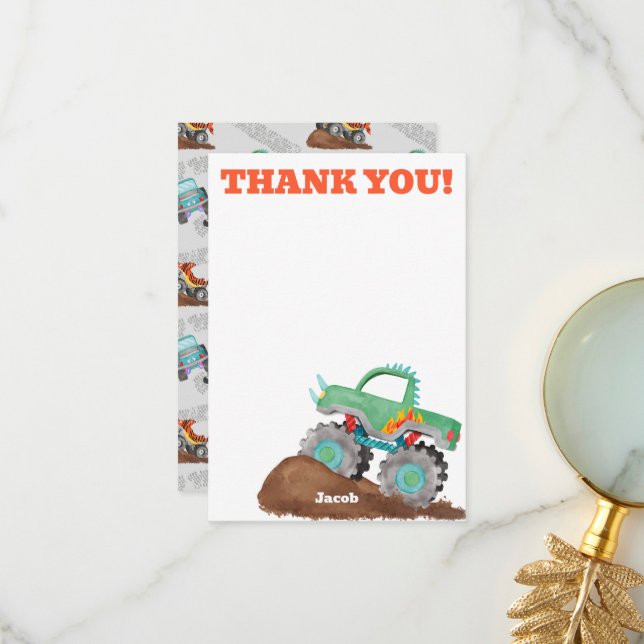 Thank You Monster Truck Birthday Bash Watercolor (Front/Back In Situ)