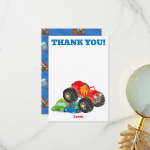 Thank You Monster Truck Birthday Bash Watercolor Card