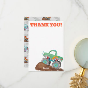 Thank You Monster Truck Birthday Bash Watercolor Card